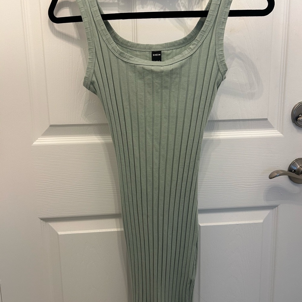 SHEIN Green Ribbed Mini Dress